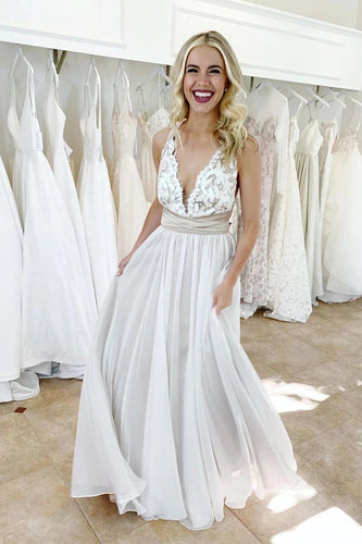 Elegant Tulle Criss Cross Deep V-Neck Wedding Dress with Waistband,MW355