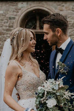 Spahetti Straps Full Beaded Bodice Wedding Dress with Sequin Net Wedding Dress,MW358