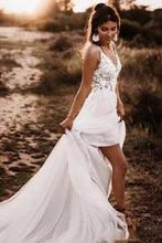 Gorgeous Lace Bodice V-neck Bridal Dresses White Backless A-line Wedding Dresses,MW370