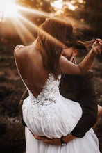 Gorgeous Lace Bodice V-neck Bridal Dresses White Backless A-line Wedding Dresses,MW370