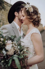 Lace Wedding Dress with Little Cap Sleeves Vintage Lace Pattern Bridal Dress,MW384