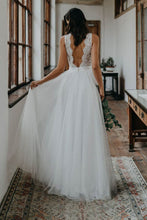 Simple A-ine V-neck Open Back Tulle & Lace Wedding Dresses,Beach Wedding Dresses,MW400
