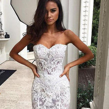 Elegant Lace Mermaid Open Back Beaded Long Wedding Dresses with Appliques,MW403