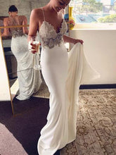 Mermaid V-neck Spaghetti Straps Soft Satin Lace Wedding Dresses,Beach Wedding Dresses,MW404