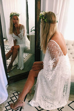 Batwing Sleeve Lace Rustic Wedding Dresses Ivory Sheath Boho Wedding Dresses,MW407