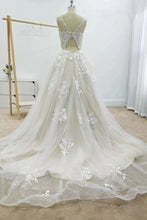 Floral Applique Beach Wedding Dresses Backless Boho Wedding Gown,MW408