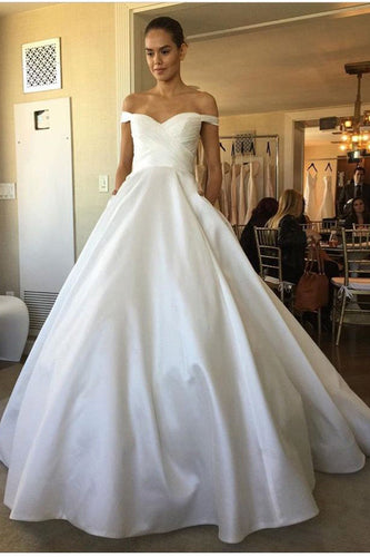 Vintage Sweetheart Ivory Satin Wedding Dresses with Pockets,MW414