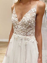 Ivory Flowers Wedding Dress with Unlined Bodice and V-neck Neckline,MW417