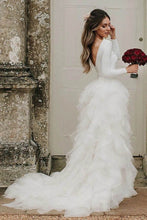 Bateau A-Line Long Sleeves High Neck Ruffles Tulle Elegant Wedding Dress,MW430