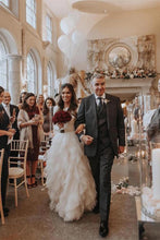 Bateau A-Line Long Sleeves High Neck Ruffles Tulle Elegant Wedding Dress,MW430