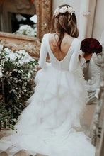 Bateau A-Line Long Sleeves High Neck Ruffles Tulle Elegant Wedding Dress,MW430