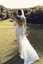 Open Back Wedding Dresses Beautiful Lace Backless Long Sleeve Bridal Gown,MW435