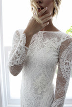Open Back Wedding Dresses Beautiful Lace Backless Long Sleeve Bridal Gown,MW435