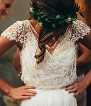 Sparkly Wedding Dresses Romantic A-line V-neck Beading Chiffon Bridal Gown,MW442