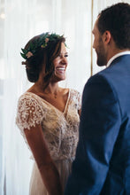 Sparkly Wedding Dresses Romantic A-line V-neck Beading Chiffon Bridal Gown,MW442