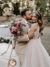 Wonderful Appliqued A-line Wedding Dresses With Cap Sleeves Tulle Gowns,MW443