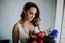 Wonderful Illusion V-neck Sleeveless Lace Floor-length Mermaid Wedding Dress,MW444