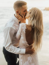 Wonderful Backless A-line Long Sleeves Wedding Dress Boho Bridal Gowns,MW448