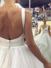 Tulle Ball Gown Wedding Dress with Straps Backless V-neck Bridal Gown,MW450