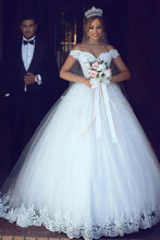 Simple Wedding Dresses Ball Gown Off-the-shoulder Floor-length Bridal Gown,MW452
