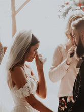 Appliqued Tulle Wedding Dresses Sweep Train A-line Long Bridal Gowns,MW455