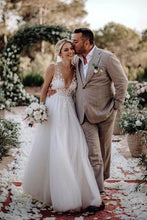 Marvelous Tulle V-neck A-line Wedding Dresses With Flowers Bridal Gowns,MW456