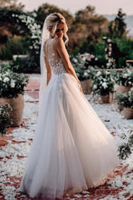 Marvelous Tulle V-neck A-line Wedding Dresses With Flowers Bridal Gowns,MW456