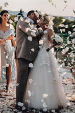 Marvelous Tulle V-neck A-line Wedding Dresses With Flowers Bridal Gowns,MW456