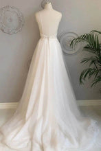 Simple Spaghetti Straps A-line Beach Wedding Dresses Lace Wedding Gowns,MW463