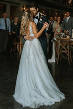 Marvelous V-neck A-line Wedding Dresses Appliques Tulle Bridal Gowns,MW468