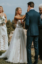 Marvelous V-neck A-line Wedding Dresses Appliques Tulle Bridal Gowns,MW468