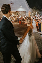 Marvelous V-neck A-line Wedding Dresses Appliques Tulle Bridal Gowns,MW468