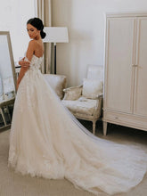 Tulle Off the shoulder A-line Sweep Train Wedding Dresses With Appliques,MW469