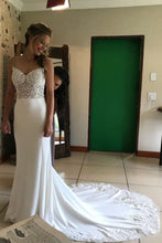 Charming Mermaid Sweetheart Open Back White Lace Long Wedding Dresses with Train,MW473