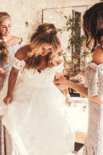 Rustic Ivory Lace Wedding Dresses Off the Shoulder Beach Wedding Dresses,MW490