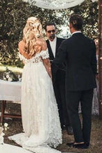 Rustic Ivory Lace Wedding Dresses Off the Shoulder Beach Wedding Dresses,MW490