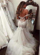 Cheap Off the Shoulder Mermaid Wedding Dresses Vintage Lace Bridal Gown,MW492