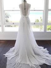 Sweetheart White Chiffon Spaghetti Strap Lace Beach Wedding Dresses,MW498