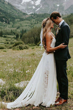 Sweetheart White Chiffon Spaghetti Strap Lace Beach Wedding Dresses,MW498