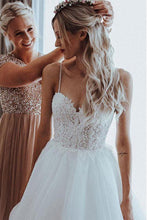 Unique A-line Tulle Spaghetti Straps Backless Wedding Dresses Online, MW499