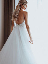 Unique A-line Tulle Spaghetti Straps Backless Wedding Dresses Online, MW499