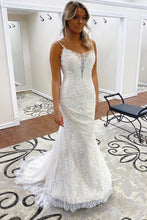 Spaghetti Straps Trumpet/Mermaid Lace Bridal Gonws Backless Wedding Dress,MW500