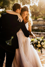 Tulle Open Back Spaghetti Straps Wedding Dresses Romantic Bridal Dresses,MW502