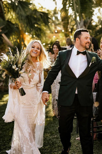 Sheath Bateau Long Sleeve Wedding Dresses Boho Country Bridal Dresses,MW503