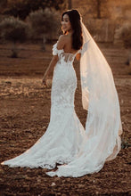 Amazing Mermaid Off the shoulder Tull Applique Rustic Wedding Dress,MW504
