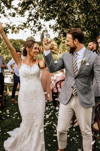 Spaghetti Straps Lace Mermaid Wedding Dresses Lace Romantic Bridal Dresses,MW505