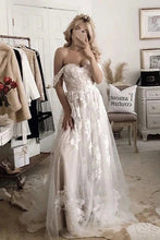A-line Off-the-shoulder Applique Court Train Rustic Wedding Dress,MW506