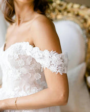 A-line Off-the-shoulder Applique Court Train Rustic Wedding Dress,MW506