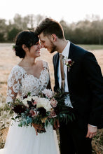 Cheap A-line Bateau Long Sleeve Rustic Lace Wedding Dresses,MW507