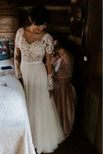 Cheap A-line Bateau Long Sleeve Rustic Lace Wedding Dresses,MW507